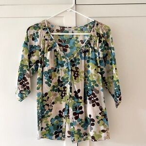 Old Navy Leaf Pattern Blouse in Green and Blue